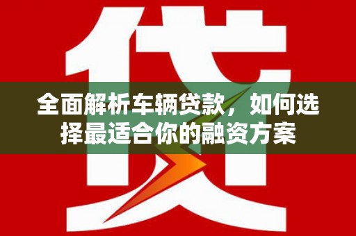天津全面解析车辆贷款，如何选择最适合你的融资方案